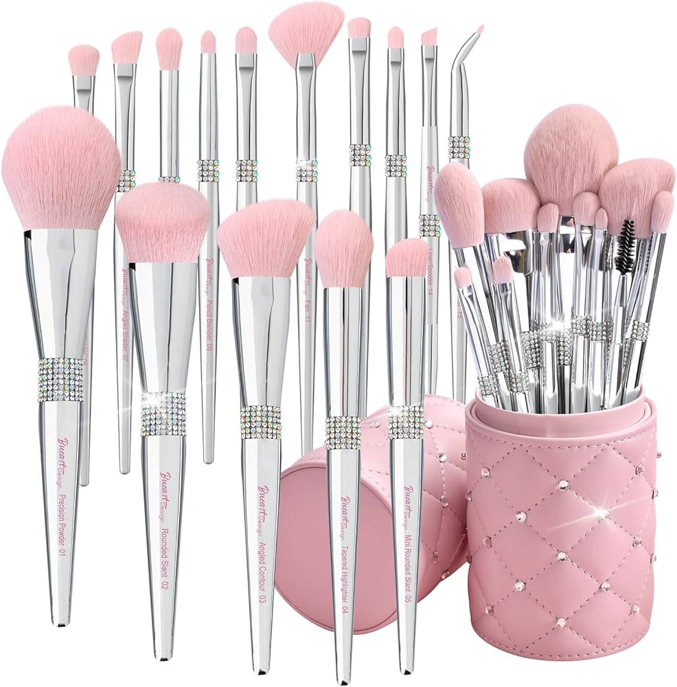 Bueart Design Elegant pink Ultra soft labeled Makeup Brushes Sets with Brush Holder makeup brush ... | Amazon (US)