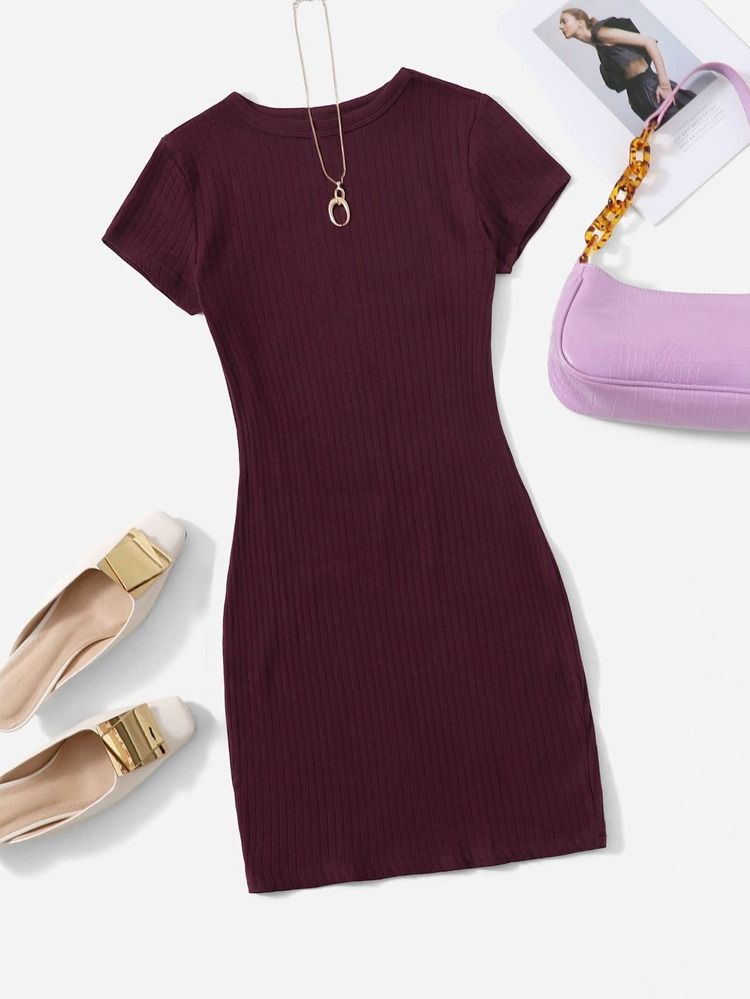 SHEIN Solid Rib-knit Dress | SHEIN