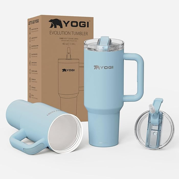 YOGI Ceramic Lined Metal Allergy Safe 40oz Tumbler with Handle and Straw Leakproof Flip & Sip Lid... | Amazon (US)