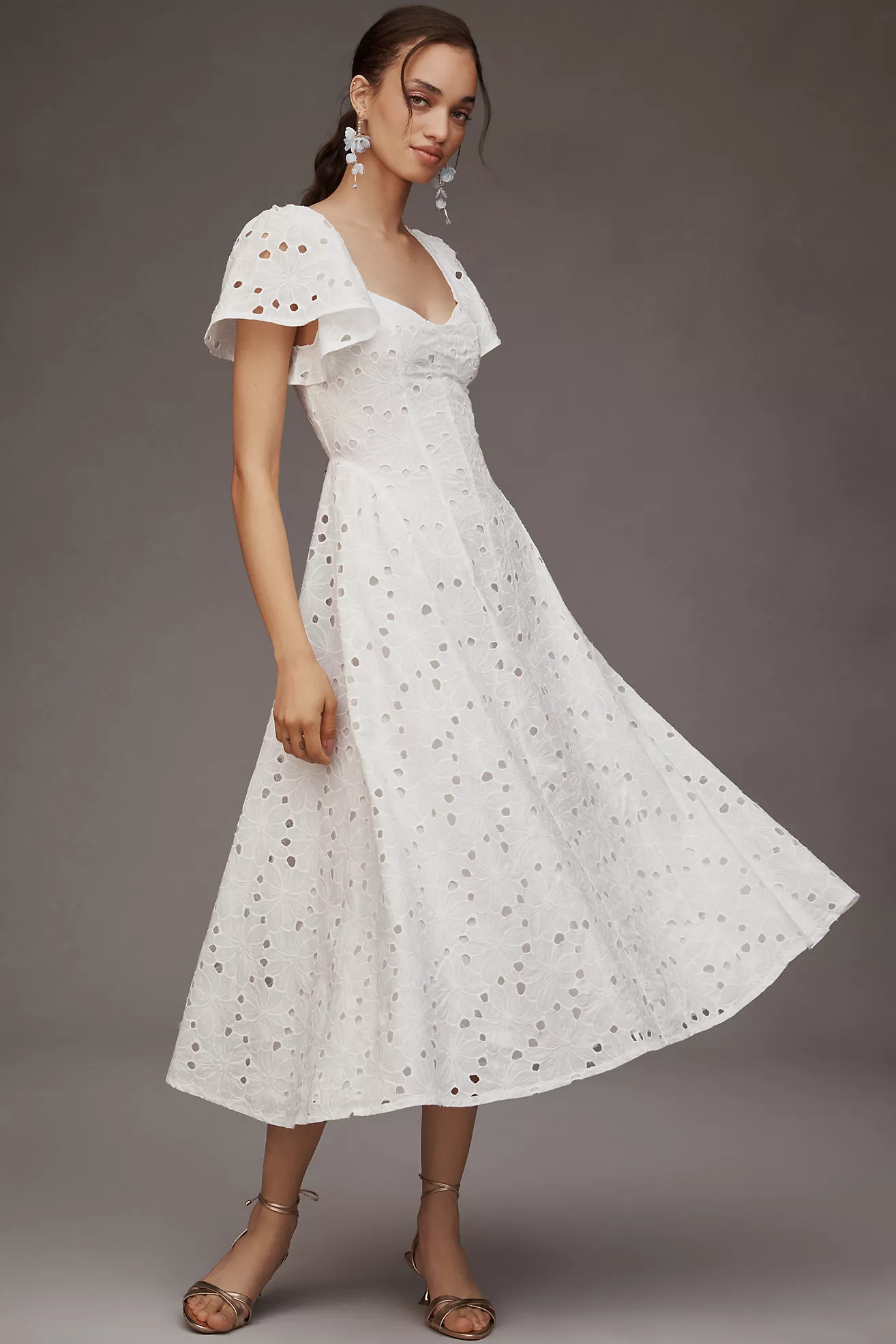Extro&Vert Ada Flutter-Sleeve Broderie Midi Dress | Anthropologie (US)