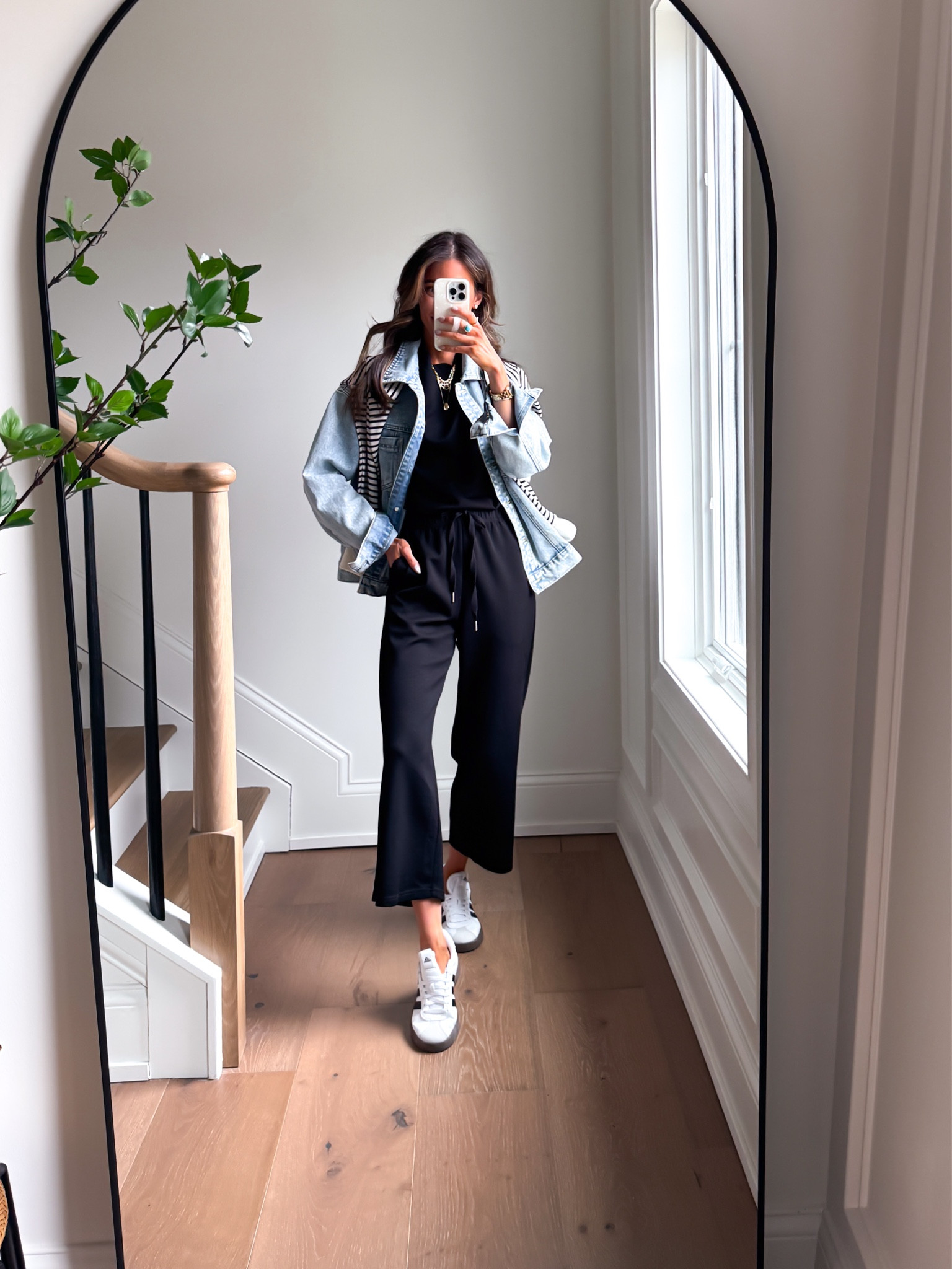 Travel Outfit - wearing a small two piece set and medium jean jacket. 

Travel outfits | airport outfit | two piece set 

#LTKootd #LTKgrwm #LTKTravel