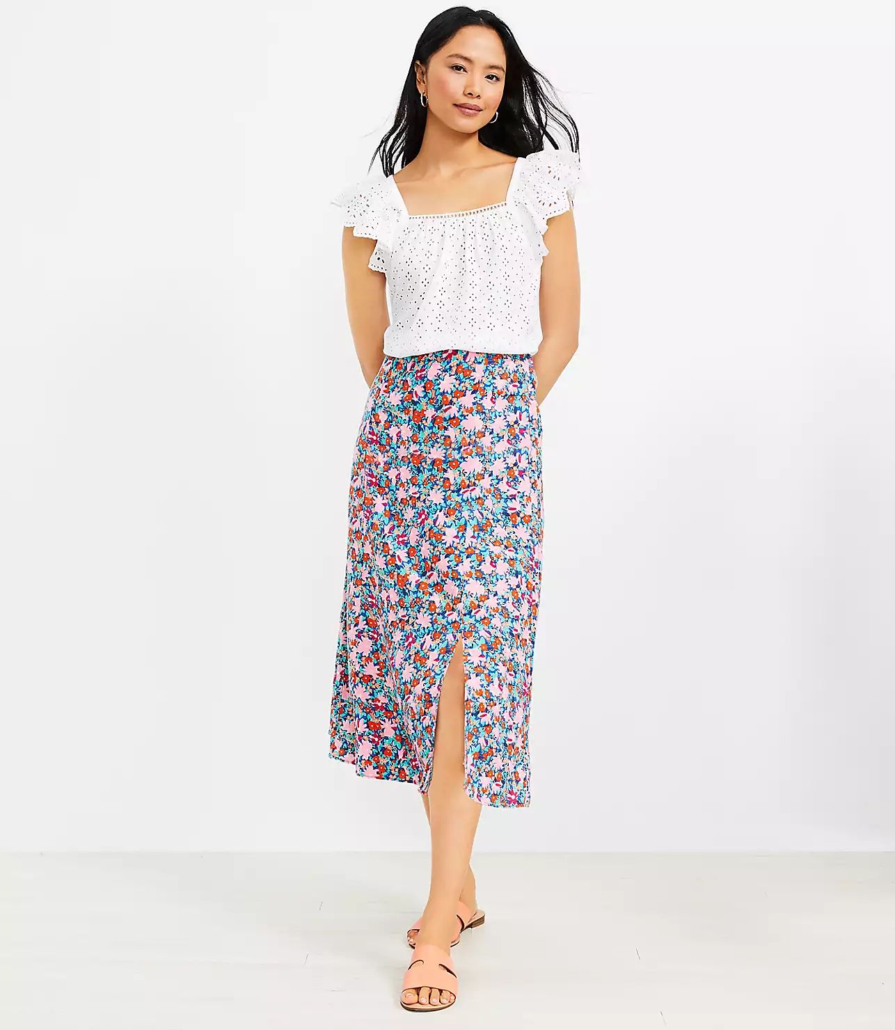 Petite Daisy Side Slit Midi Skirt | LOFT