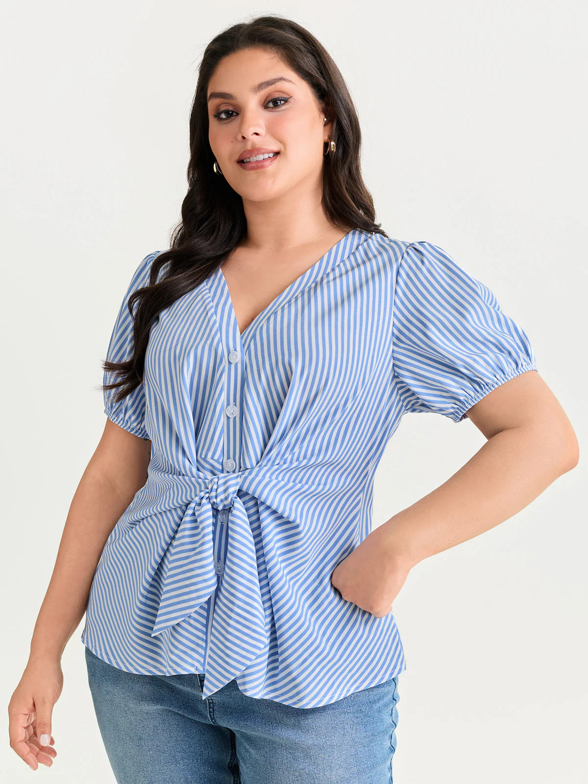Striped Print Tie-Front Blouse | Bloomchic