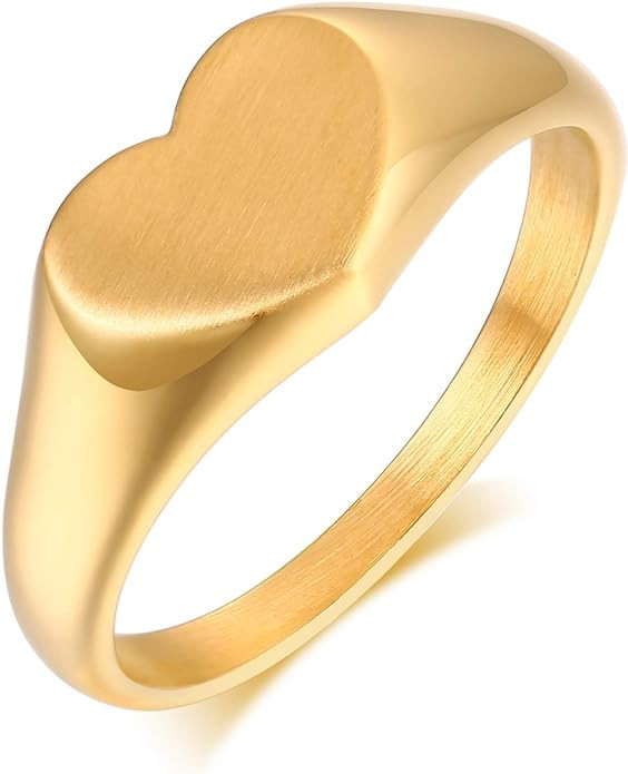 MEALGUET 18K Gold Filled Stainless Steel Delicate Oval/Heart Signet Ring for Women Girl Stackable... | Amazon (US)
