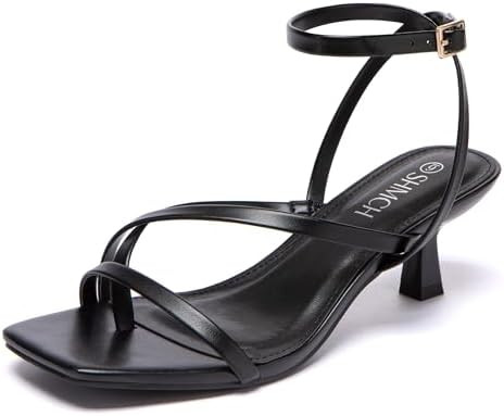 Kitten Heels for Women Low Strappy Lace Up Heels Square Toe Thong Ankle Strap Heels Fashion Comfo... | Amazon (US)