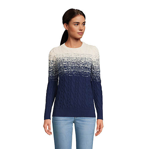 Women's Cotton Drifter Crew Cable Pullover Sweater | Lands' End (US)