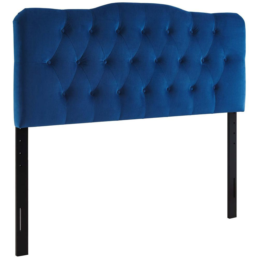 MODWAY Annabel Navy King Diamond Tufted Performance Velvet Headboard, Blue | The Home Depot