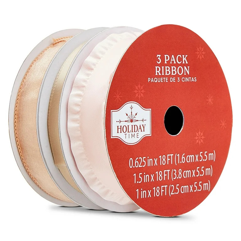 3-Pack Christmas Ruffle Ribbon, Pink, 18', by Holiday Time | Walmart (US)