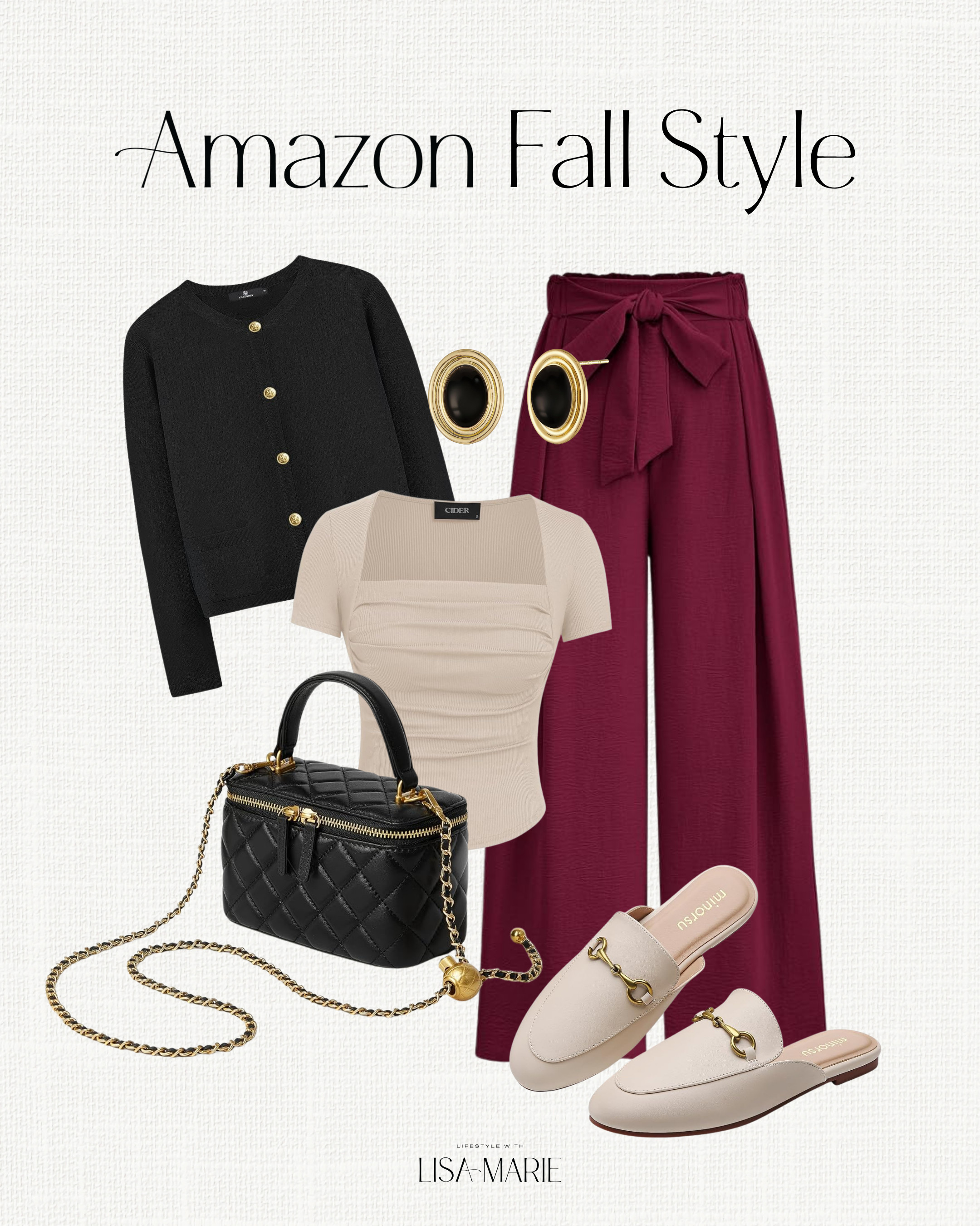 Amazon fall style inspo! Elevated casual and business casual outfits for fall. Teacher outfits. Neutral mule slides with gold hardware. Button down cardigan. High waisted tie front trousers. Crossbody purse. Square neck top. Black and gold jewelry and accessories.

#LTKootd #LTKSeasonal #LTKPetite
