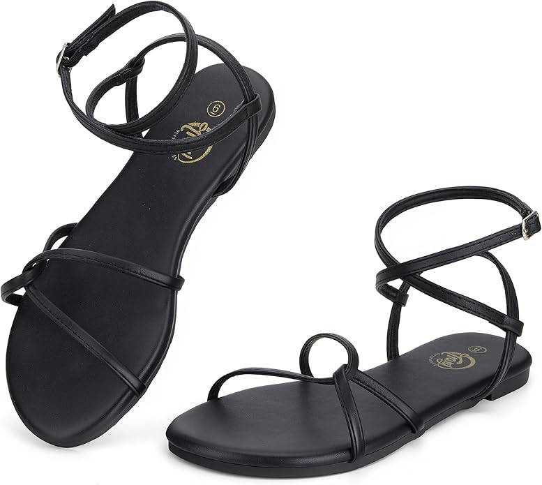 Trary Women's Flat Sandals, Strappy Cross Lace Up Ankle Strap Summer Dressy Beach Shoes, Lightwei... | Amazon (US)