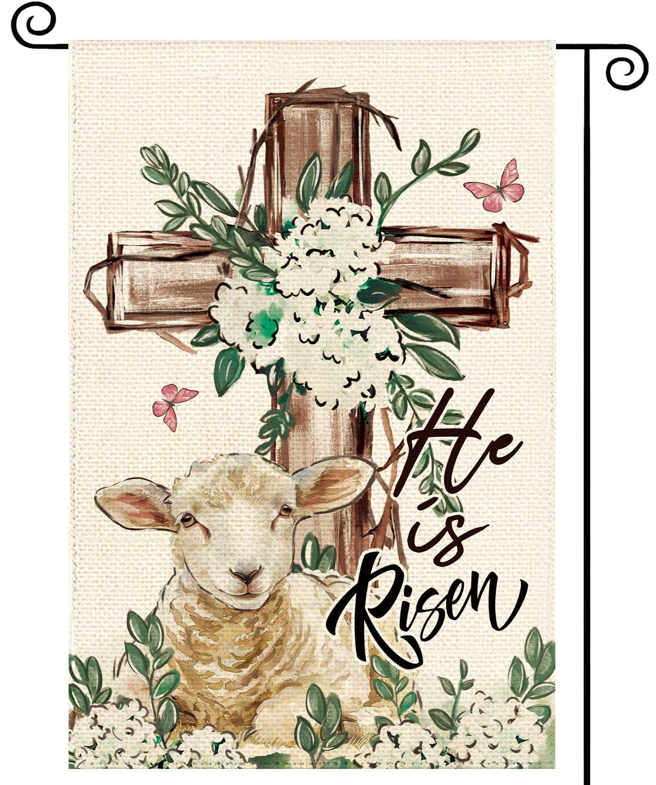 Easter He Is Risen Lamb Welcome Garden Flag 12 x 18 Inch Double Sided, Spring Cross Hydrangeas Fl... | Amazon (US)