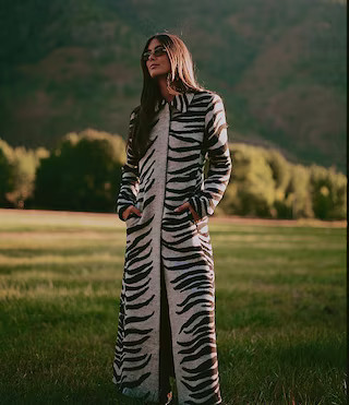 Gianni Bini x Sydney Silverman Marlee Wool Blend Zebra Jacquard Longline Long Sleeve Coat | Dilla... | Dillard's