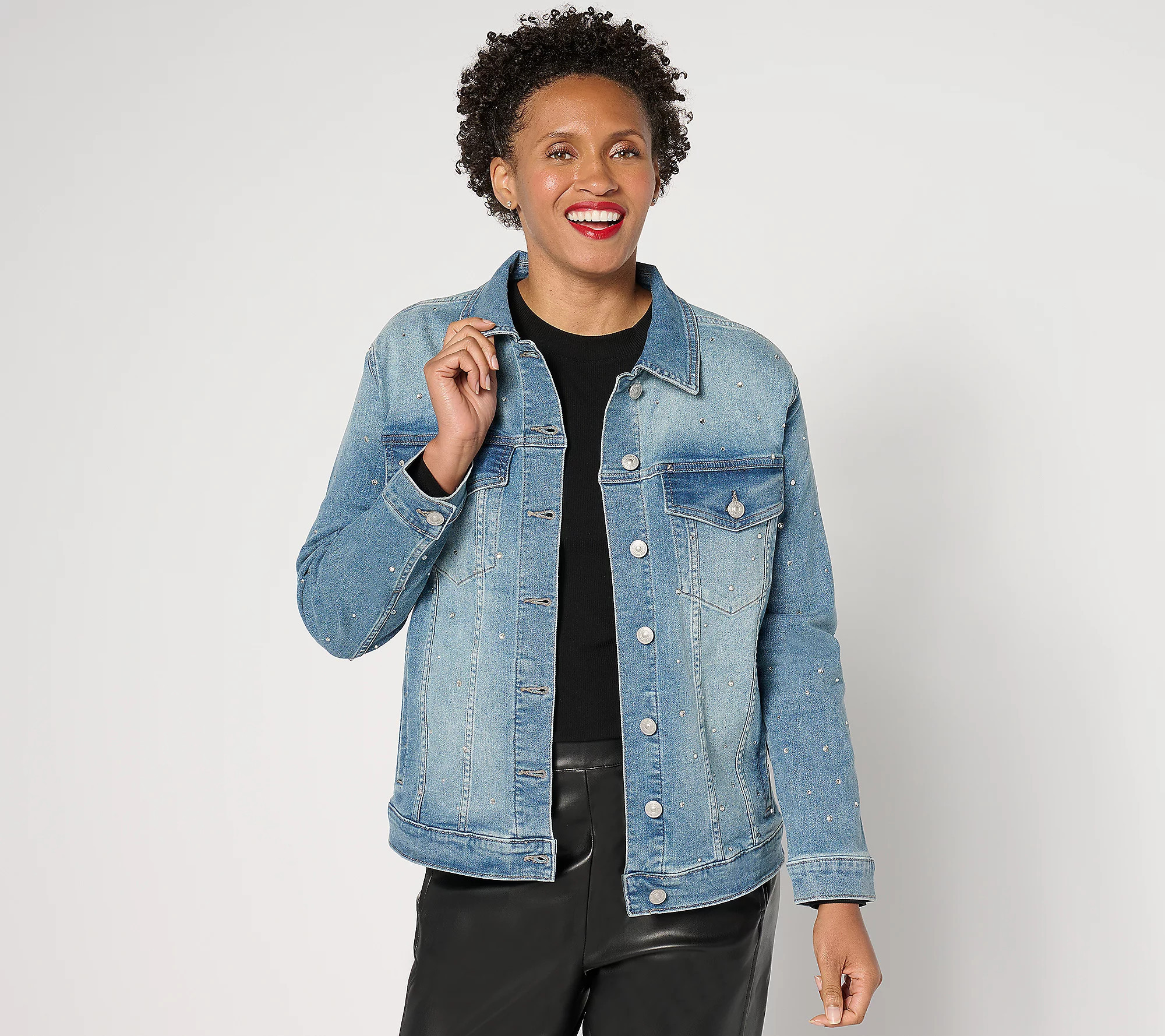nicole by Nicole Miller Rhinestone Boyfriend Denim Jacket | QVC