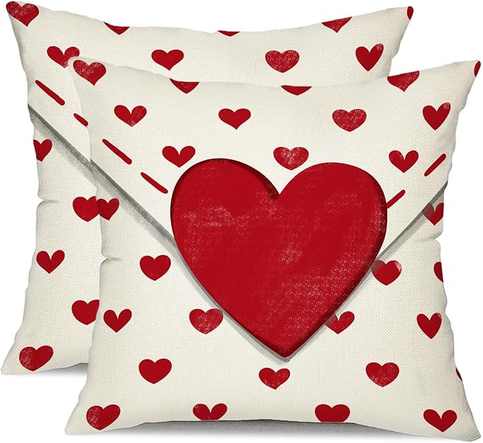 DFXSZ Valentine's Day Pillow Covers 18x18 Inch Set of 2 Big Red Hearts Small Red Hearts Decor Thr... | Amazon (US)