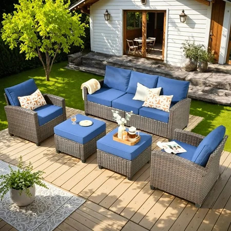 Ovios 5 Pieces Outdoor Patio Furniture Set Wicker Rattan Outside Conversation Sectional Sofa for Backyard | Walmart (US)