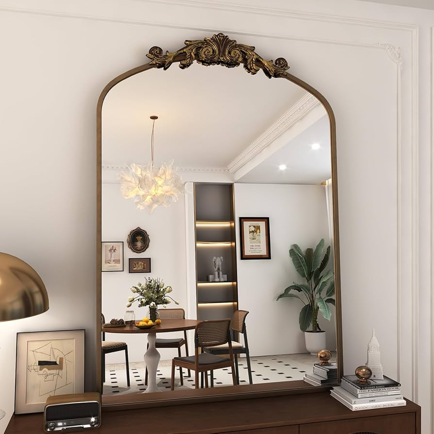SMIROR 30 Width x40 Height Ornate Vintage Mirror, Gold Arched Antique Mirror for Bathroom Wall, B... | Amazon (US)