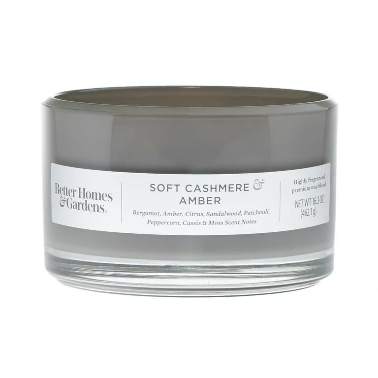 Better Homes & Gardens 16oz Soft Cashmere & Amber Scented 3-Wick Dish Candle | Walmart (US)