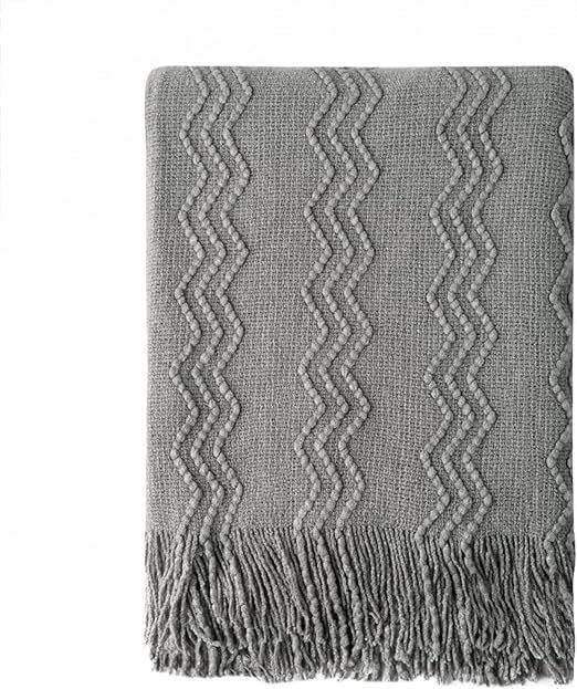 BOURINA Throw Blanket Textured Solid Soft Sofa Couch Decorative Knit Blanket, 50" x 60" Dark Grey | Amazon (US)