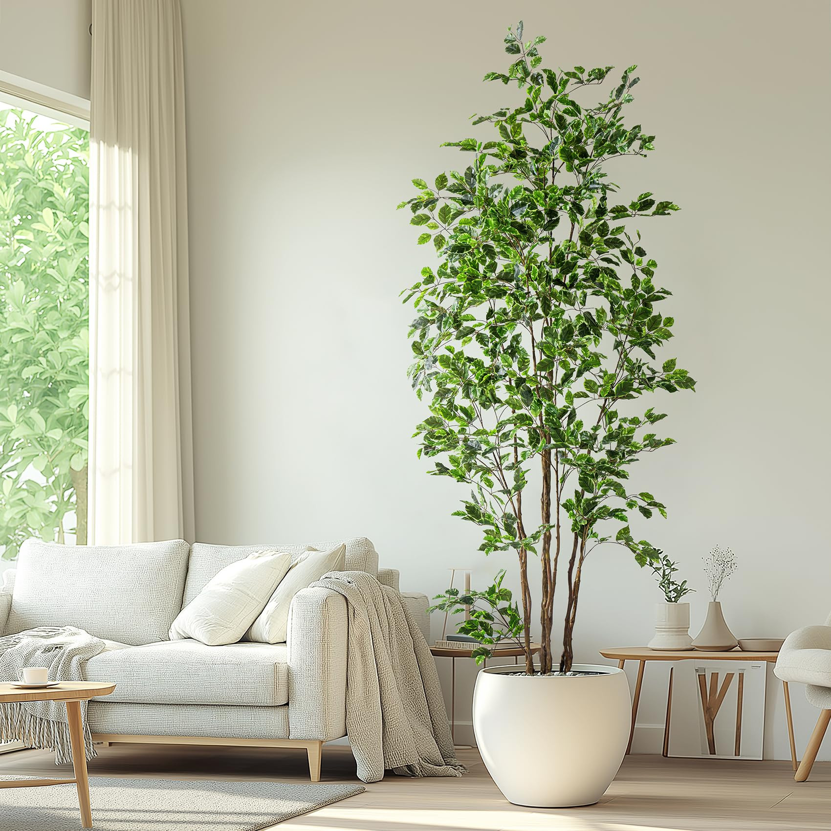 Artificial Ficus Tree Indoor 8ft, Large Potted Faux Tree with Realistic Silk Leaves & Trunk for H... | Amazon (US)