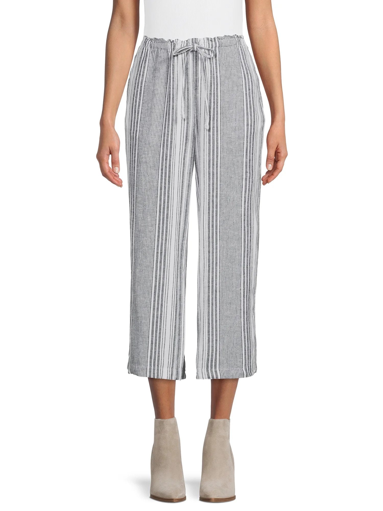 Time and Tru Women's High Rise Wide Leg Crop Linen Pants | Walmart (US)