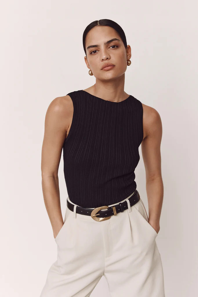 SIENNA BLACK KNIT TANK | DISSH