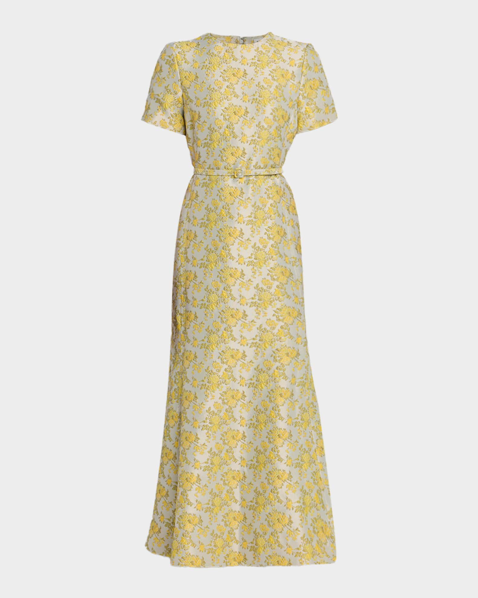 Caraline Belted Floral Jacquard Maxi Dress | Neiman Marcus
