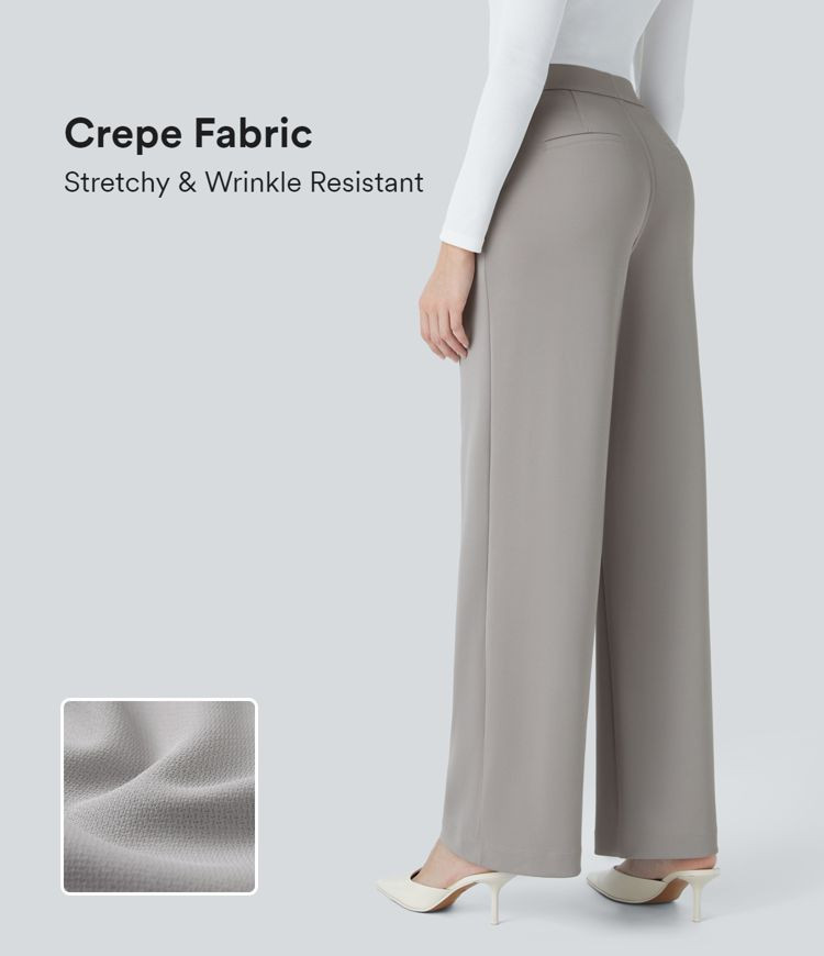 Women’s Halara Flex™ High Waisted Plicated Side Pocket Straight Leg Crepe Work Pants - Halara | HALARA