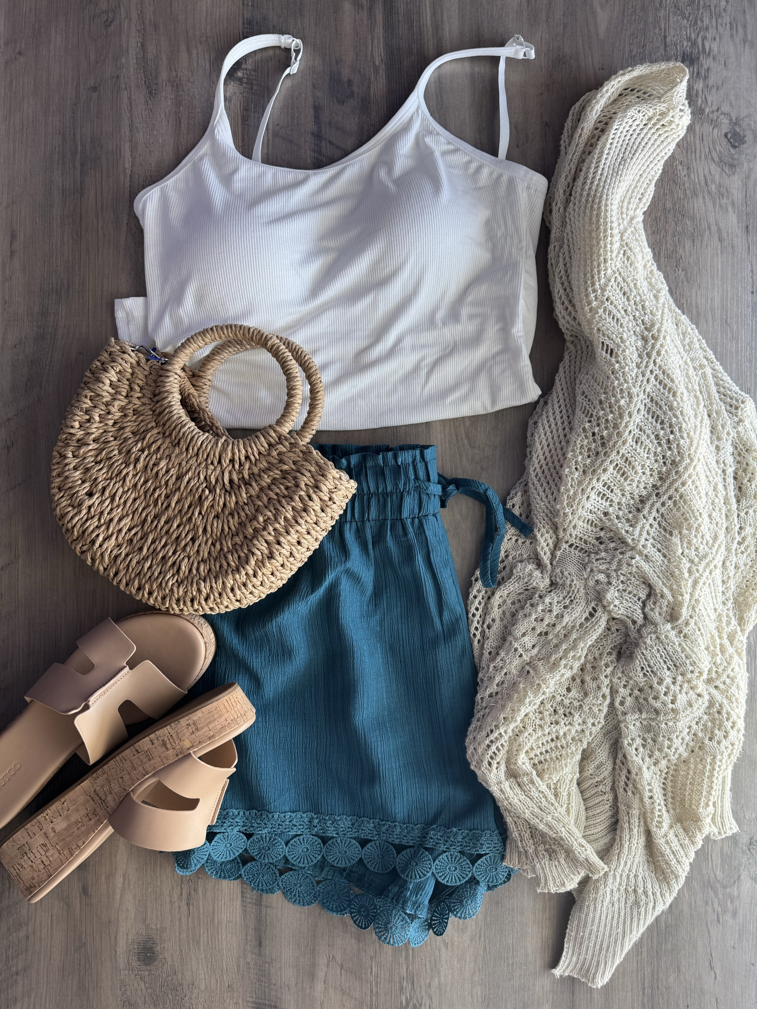 Lightweight summer outfit — white tank top with built in bra, lightweight summer shorts, crochet cover up, platform sandals, and mini straw purse





vacation outfits, tropical outfits, beach outfits, beach clothes, resort wear 2026, summer outfits, beach vacation outfit,

#LTKSaleAlert #LTKootd #LTKPetite