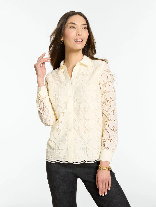 Eyelet Embroidered Lace Blouse | Talbots