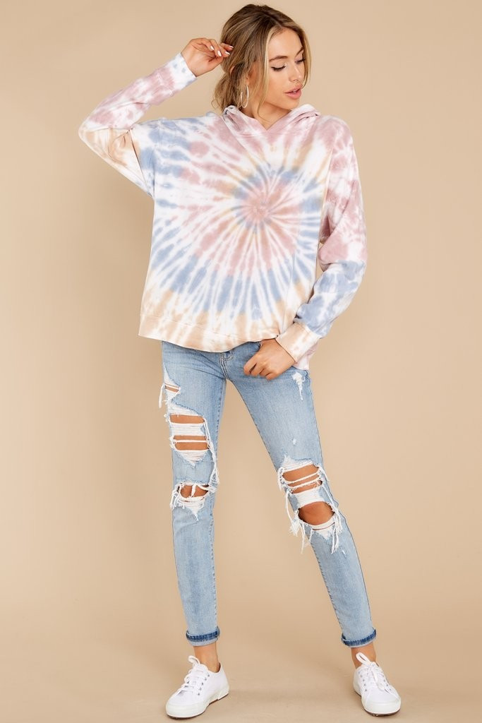 Groovy Adventures Cocoa Multi Tie Dye Hoodie | Red Dress 