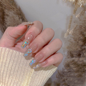Click for more info about Aurora crushed diamond gradient nails, handmade custom nail patch, wedding nails, removable cryst...