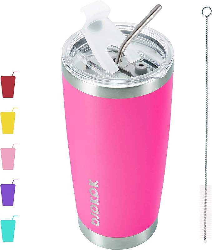BJPKPK 20 oz Insulated Tumblers With Lid And Straw Travel Coffee Mug Tumbler Cup,Pink | Amazon (US)