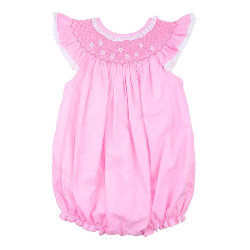 Pink Smocked Flower Bubble | Cecil and Lou