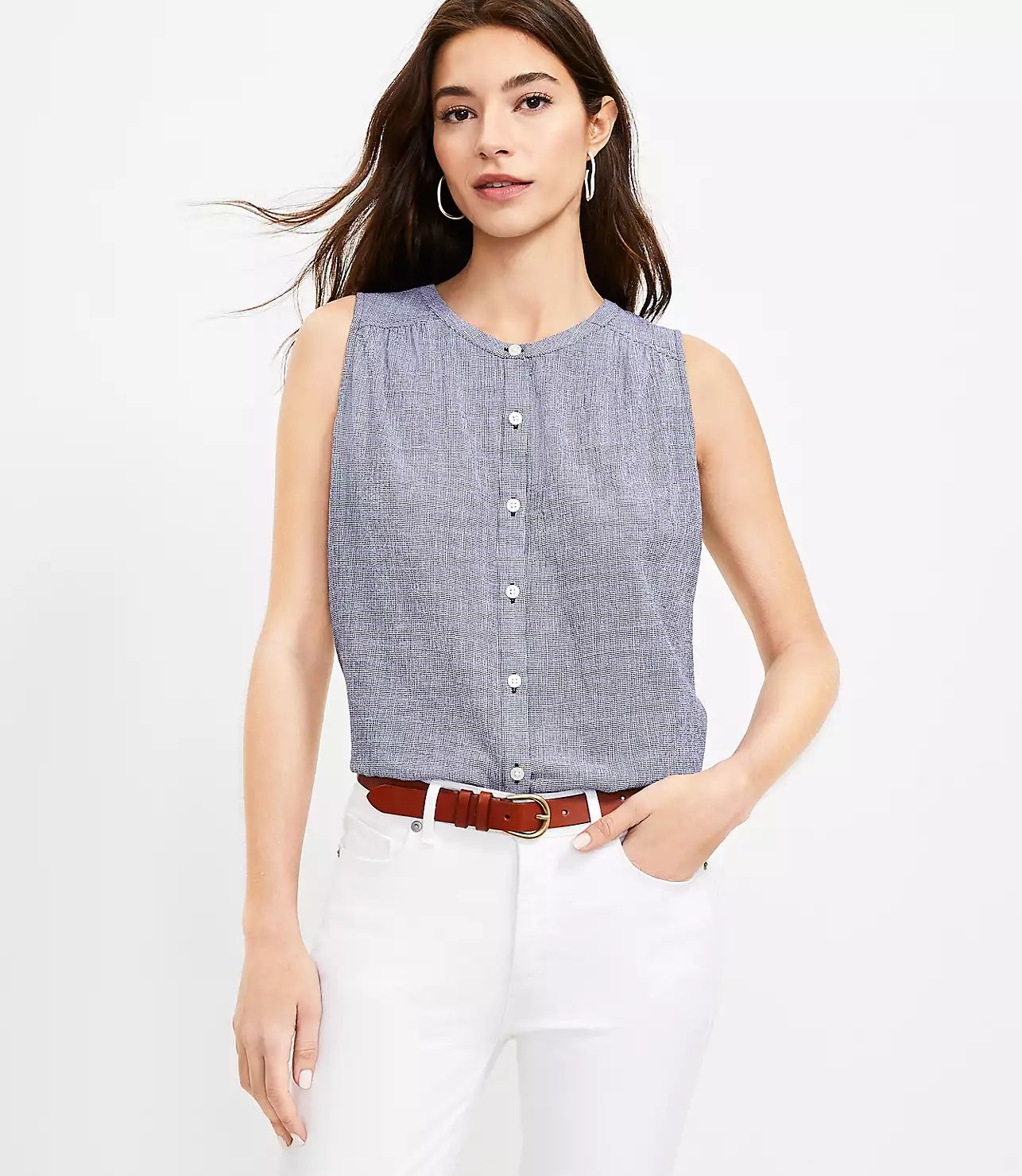 Petite Checked Sleeveless Shirt | LOFT