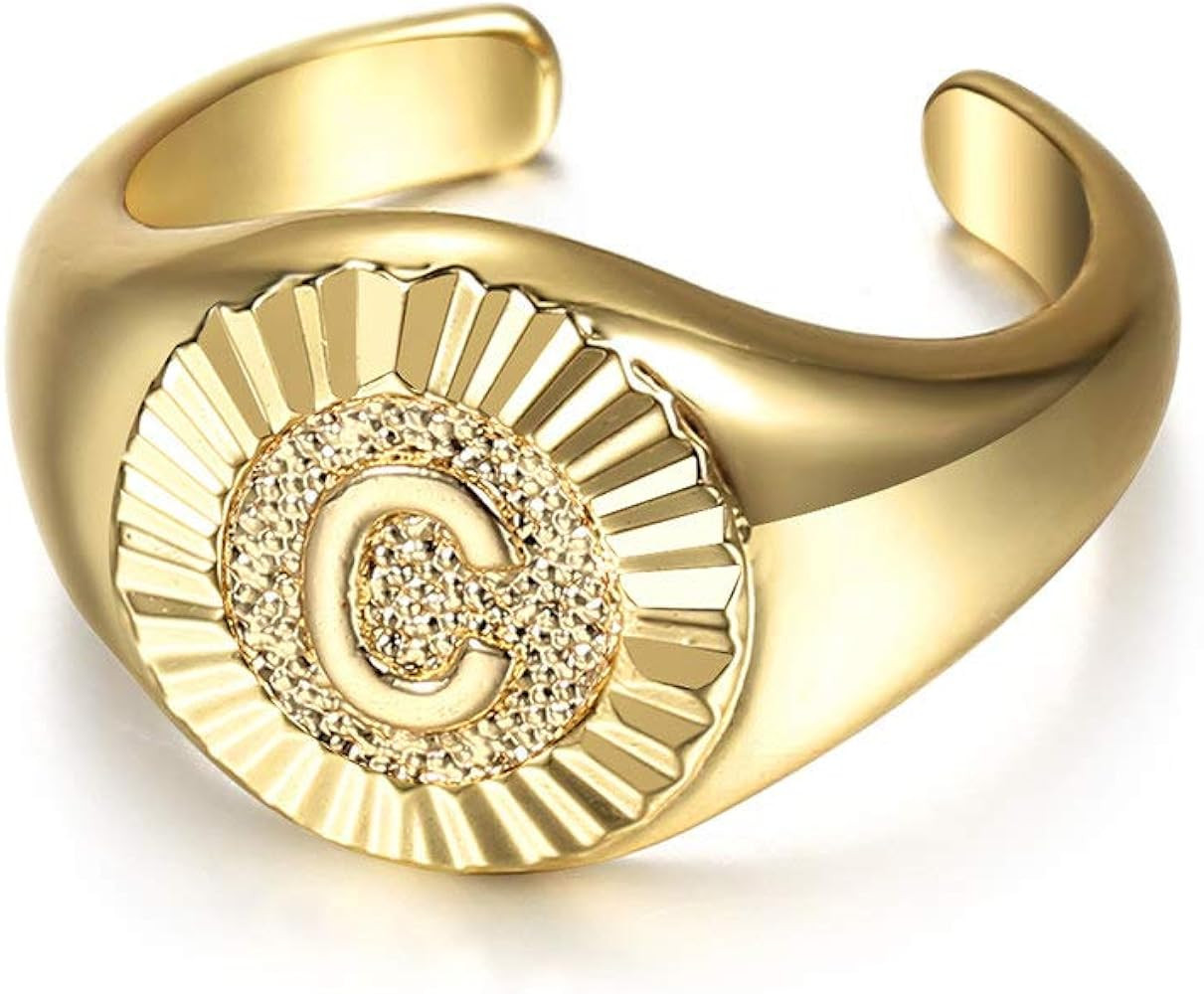 Trendsmax Initial Letter Signet Medallion Statement Open Ring Size Adjustable Gold Plated Alphabe... | Amazon (US)