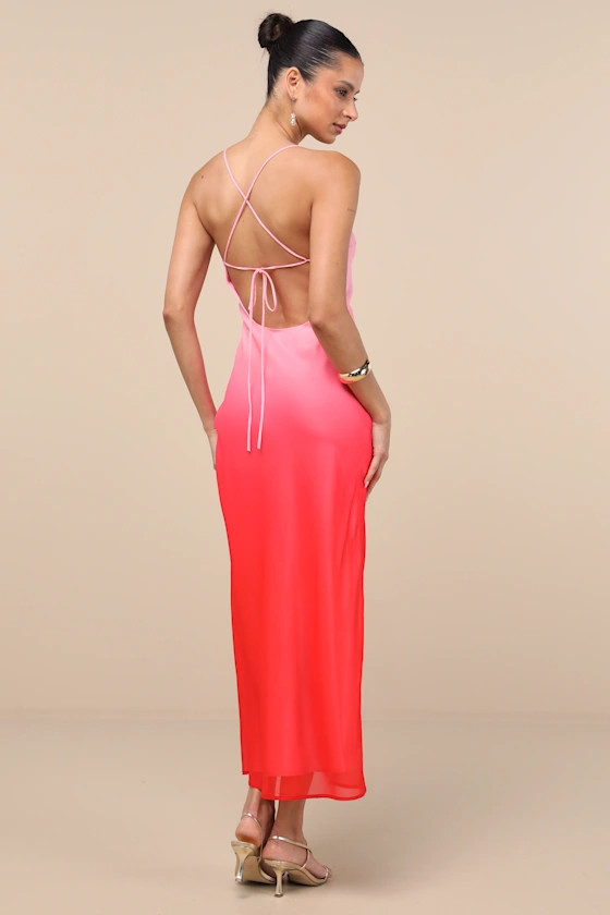 Ottavia Pink and Red Ombre Backless Maxi Dress | Lulus