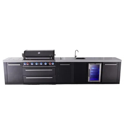 Mont Alpi Mai805-bssbev-exc 6-burner 115000 Btu Black Stainless Steel Island Outdoor Kitchen Bbq Gas Grill + Beverage Center Faucet & Sink + Granite C | Wayfair North America