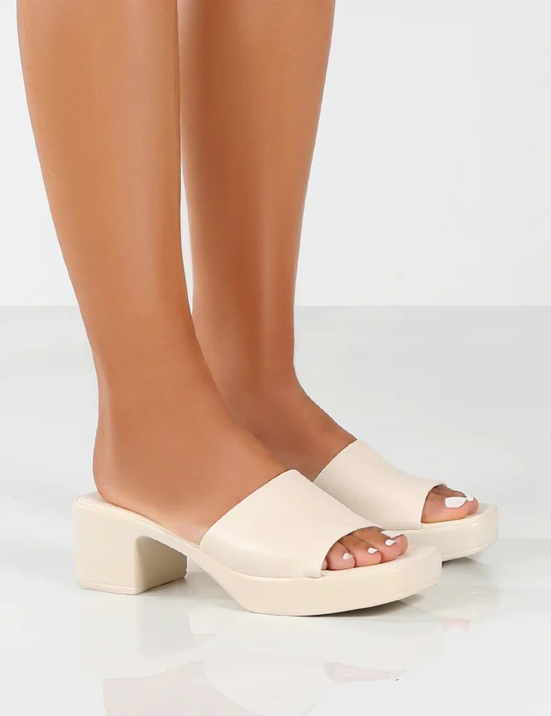 Rejina Off White Block Heeled Strappy Sandals | Public Desire