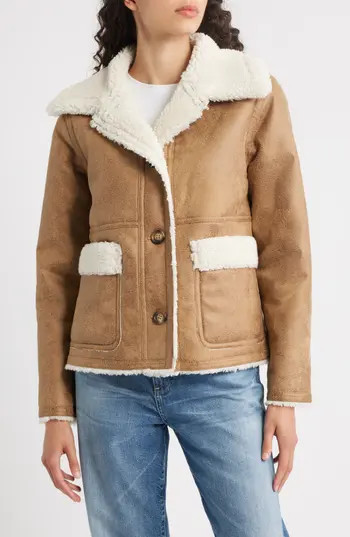 Bernardo Faux Shearling Coat in Brown Cream at Nordstrom Rack, Size Large | Nordstrom Rack