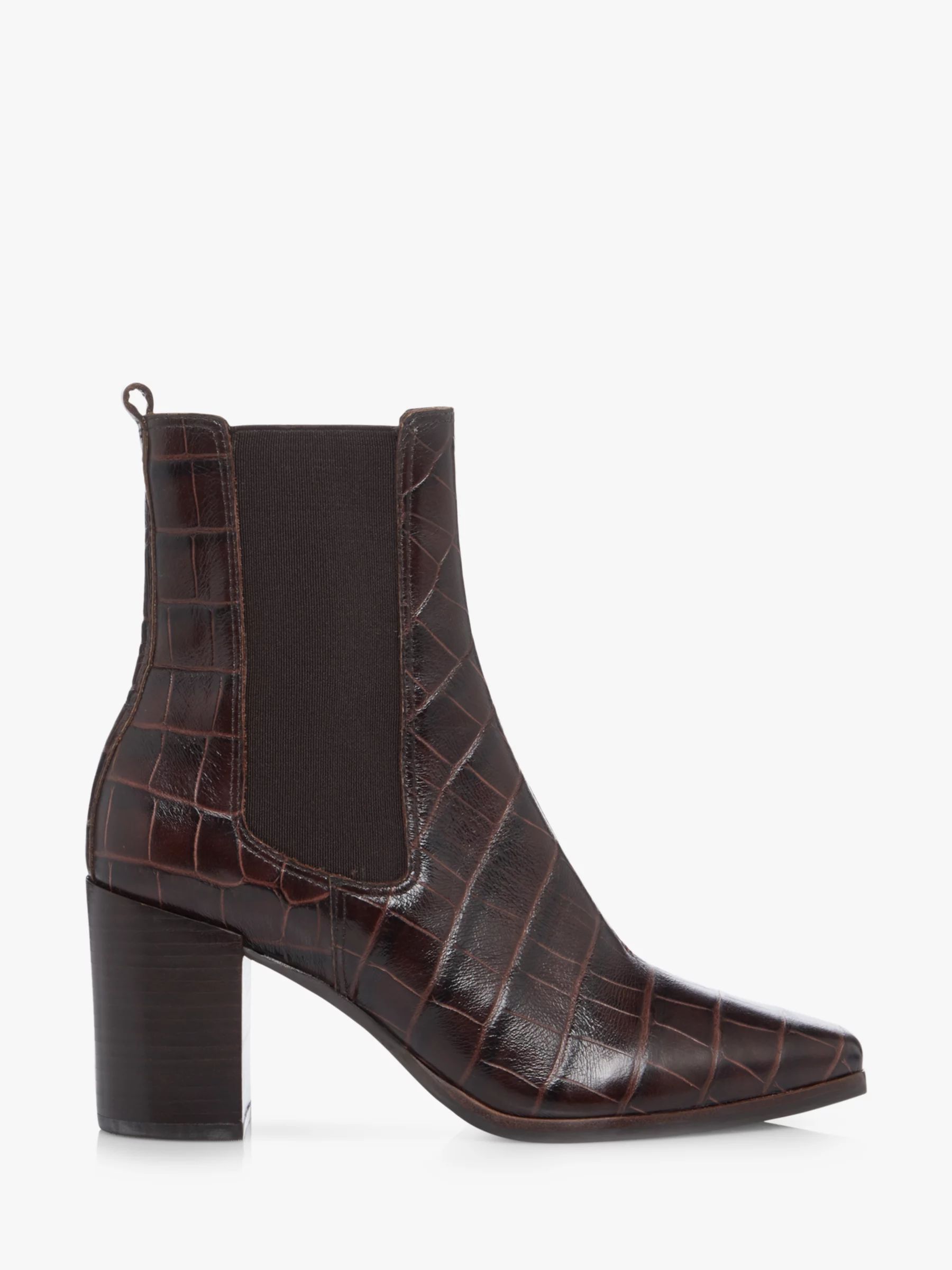 Dune Post Leather Croc Ankle Boots, Brown | John Lewis (UK)