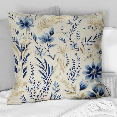Coastal Neutrals Flowers Pattern - Floral Polyester Throw Pillow | Wayfair North America