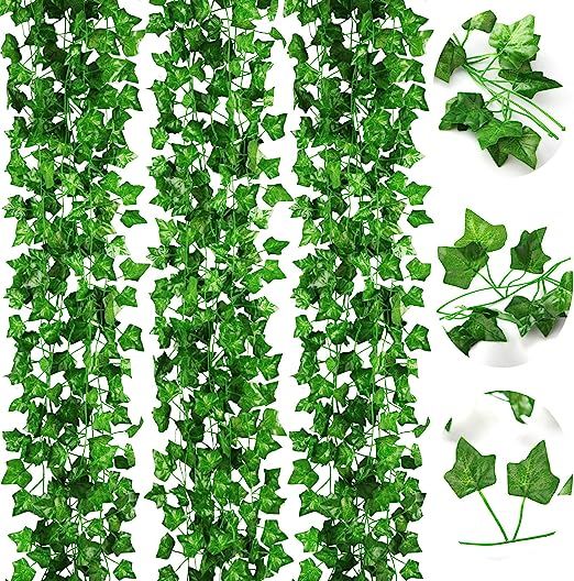 CQURE 16 Pack 105Ft Artificial Ivy Garland,Ivy Garland Fake Vine UV Resistant Green Leaves Fake P... | Amazon (US)
