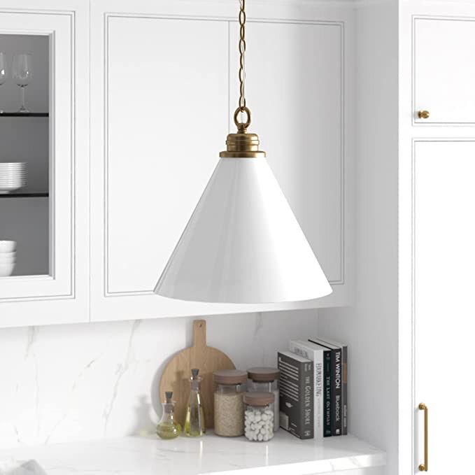 Canto 15.88" Wide Pendant with Glass Shade in Brass/White Milk | Amazon (US)