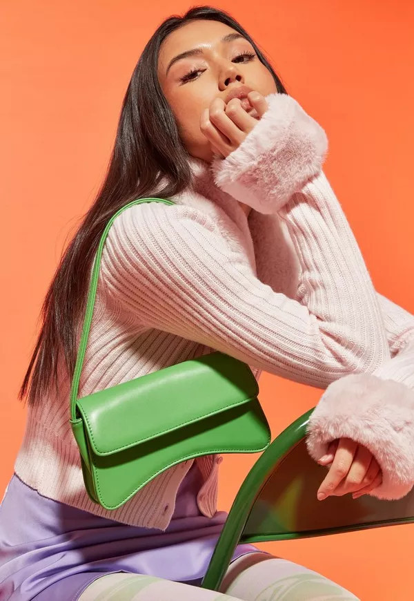 Missguided - Green Curved Bottom Front Flap Shoulder Bag | Missguided (US & CA)