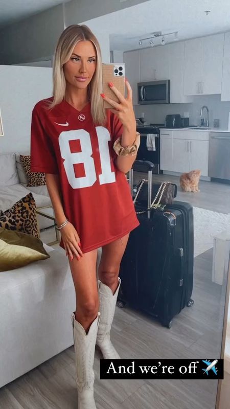 Alabama game day outfit 
Alabama oversized jersey 
(Wearing size men’s medium jersey) 
Lucchese Priscilla Glitz Cream Boots
White cowgirl boots 
Wrangler festival shorts 
Back to school 
Fall outfit 

#LTKsalealert #LTKstyletip #LTKfindsunder100