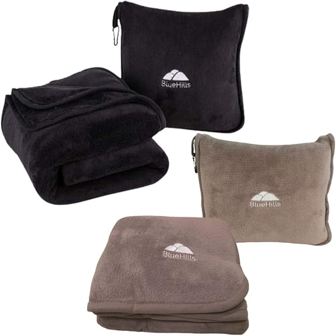 BlueHills Premium Soft Travel Blanket Pillow Value Pack Set of 2 - Airplane Flight Blanket Throw ... | Amazon (US)