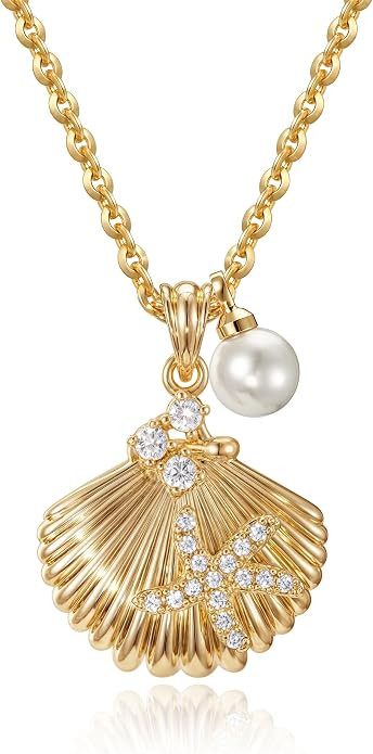 MTMY Gold Starfish Necklace 14K Gold Plated Shell Conch Ocean Pendant Necklace for Women Beach Su... | Amazon (US)