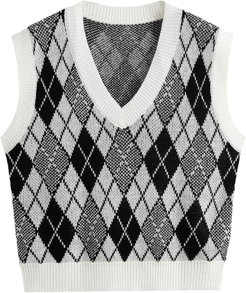 SweatyRocks Women's Sleeveless V Neck Knit Sweater Vest Skull Print Crop Tank Top | Amazon (US)