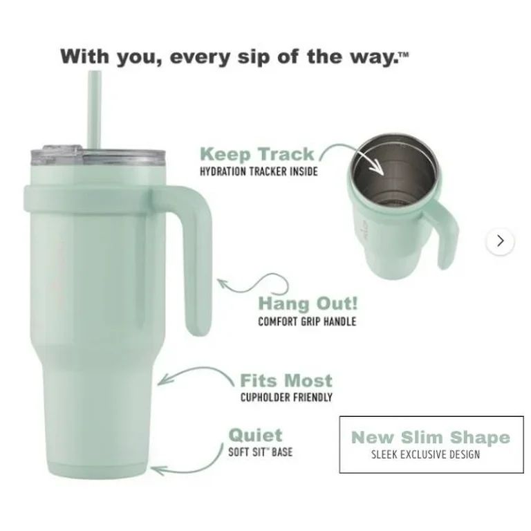 Reduce Slim Cold1 Tumbler - Straw, Lid & Handle. Insulated Stainless Steel 40oz, Seaglass | Walmart (US)