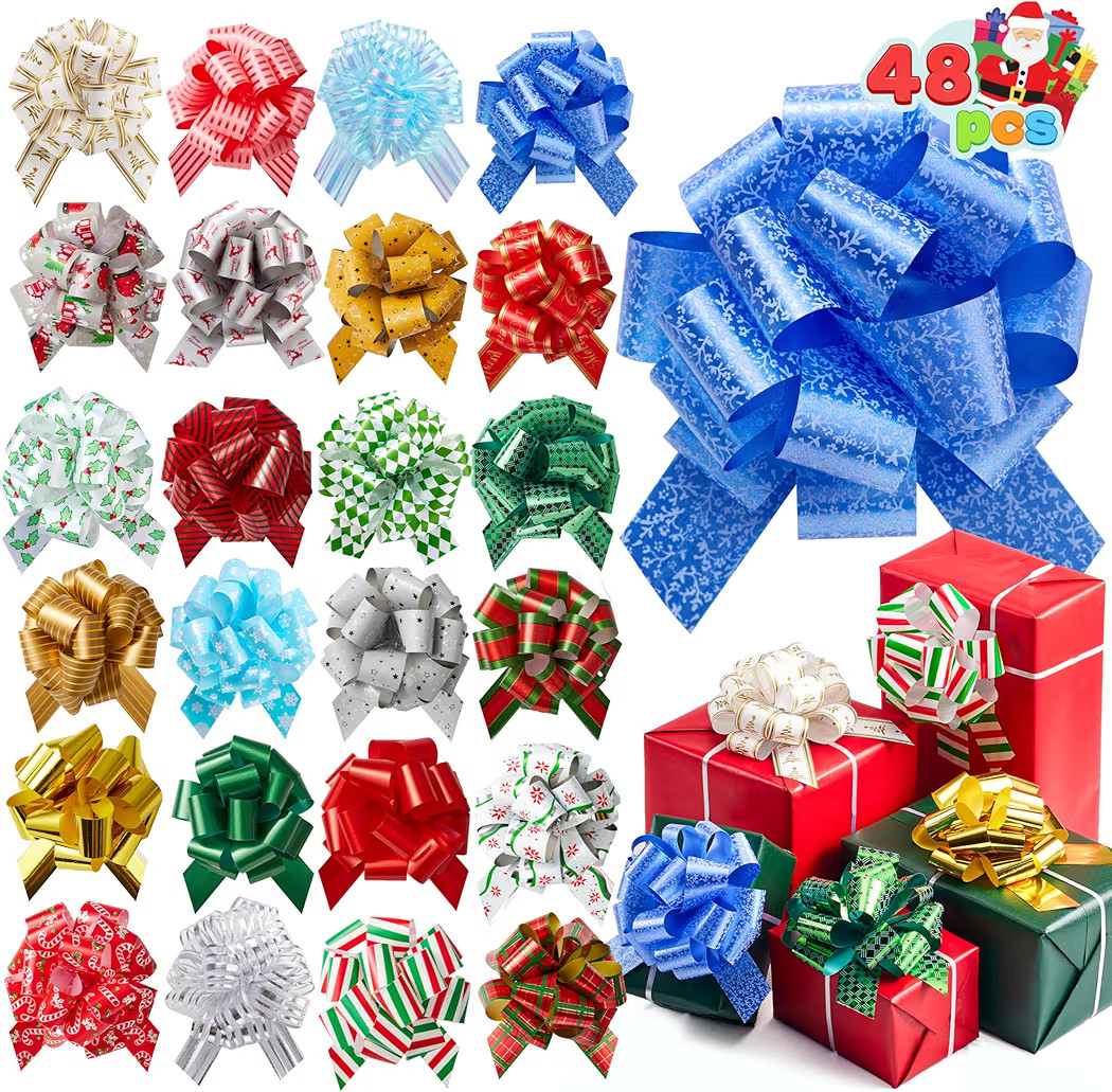 JOYIN 48 PCS Christmas Pull Bows with Ribbon 5” Wide for Gift Wrapping & Gift Tags, Boxing Day ... | Amazon (US)